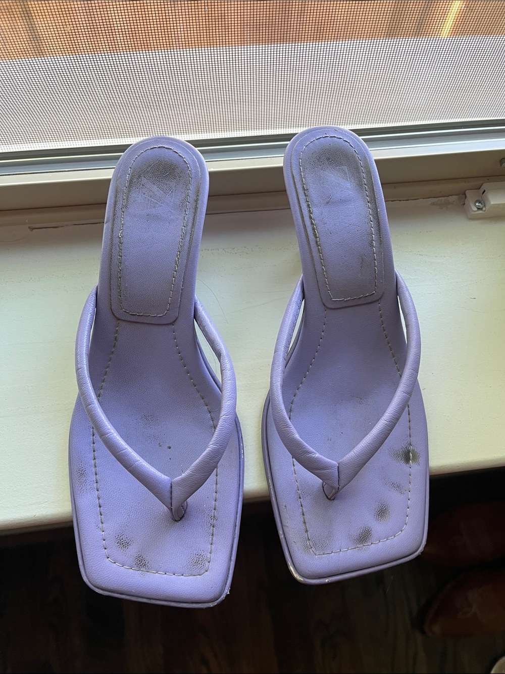 Zara Lavender Square-Toe Thong Mules